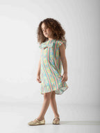 Girls' Pastel Floral Dress with Bow – Soft Summer Casual Dress