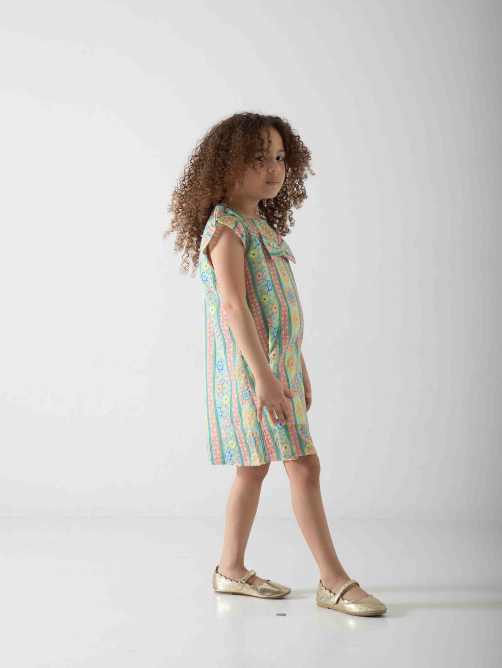 Girls' Pastel Floral Dress with Bow – Soft Summer Casual Dress
