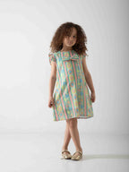 Girls' Pastel Floral Dress with Bow – Soft Summer Casual Dress