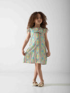 Girls' Pastel Floral Dress with Bow – Soft Summer Casual Dress