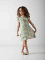 Girls' Pastel Floral Dress with Bow – Soft Summer Casual Dress