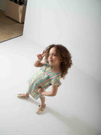 Girls' Pastel Floral Dress with Bow – Soft Summer Casual Dress