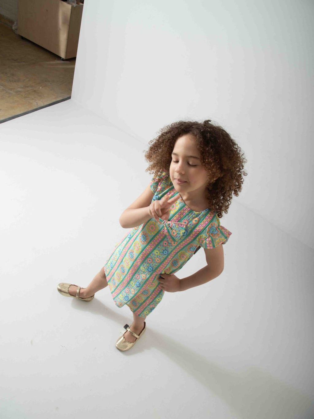 Girls' Pastel Floral Dress with Bow – Soft Summer Casual Dress