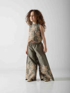 Girls' Floral Embroidered Two-Piece Set – Sleeveless Top & Wide Leg Pants