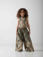 Girls' Floral Embroidered Two-Piece Set – Sleeveless Top & Wide Leg Pants