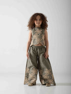 Girls' Floral Embroidered Two-Piece Set – Sleeveless Top & Wide Leg Pants