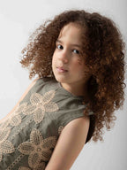 Girls' Floral Embroidered Two-Piece Set – Sleeveless Top & Wide Leg Pants
