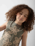 Girls' Floral Embroidered Two-Piece Set – Sleeveless Top & Wide Leg Pants