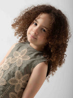 Girls' Floral Embroidered Two-Piece Set – Sleeveless Top & Wide Leg Pants