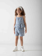 Girls' Floral Two-Piece Summer Set – Peplum Top & Shorts