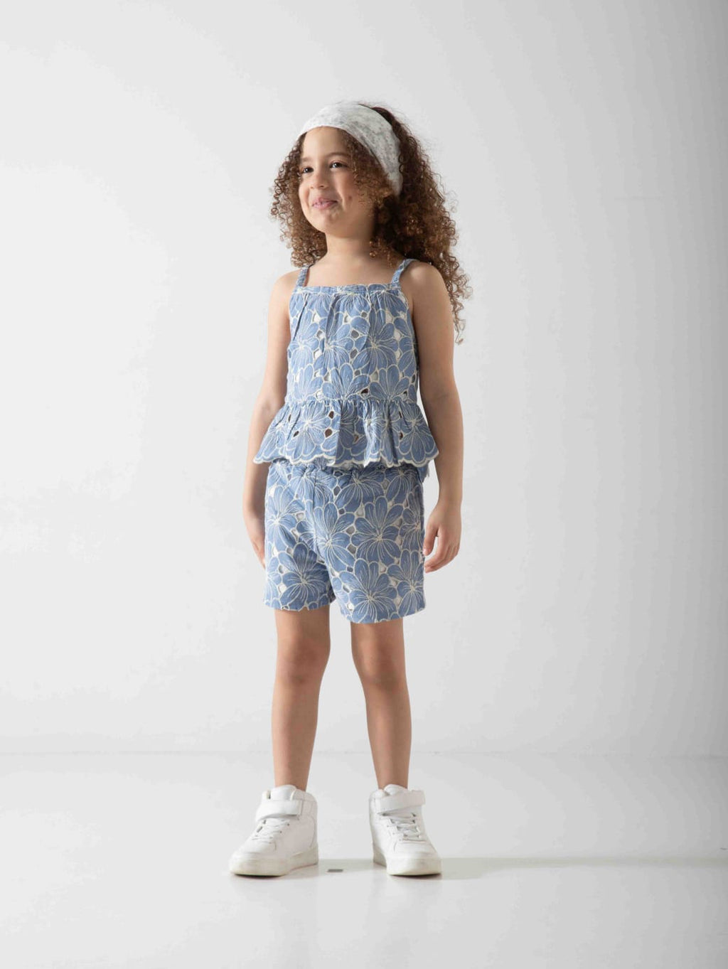 Girls' Floral Two-Piece Summer Set – Peplum Top & Shorts
