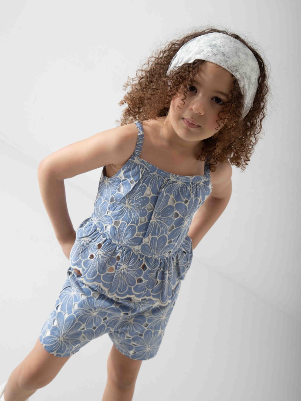 Girls' Floral Two-Piece Summer Set – Peplum Top & Shorts
