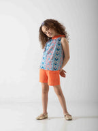 Girls' Printed Summer Two-Piece Set – Sleeveless Top & Shorts