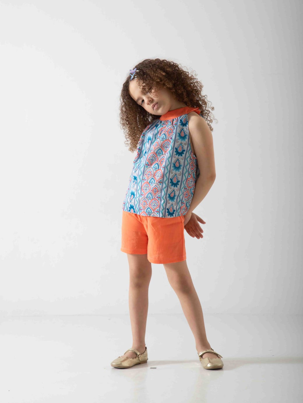 Girls' Printed Summer Two-Piece Set – Sleeveless Top & Shorts