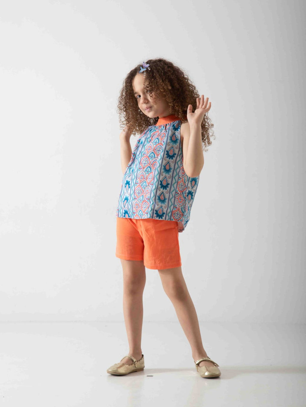 Girls' Printed Summer Two-Piece Set – Sleeveless Top & Shorts