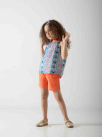 Girls' Printed Summer Two-Piece Set – Sleeveless Top & Shorts
