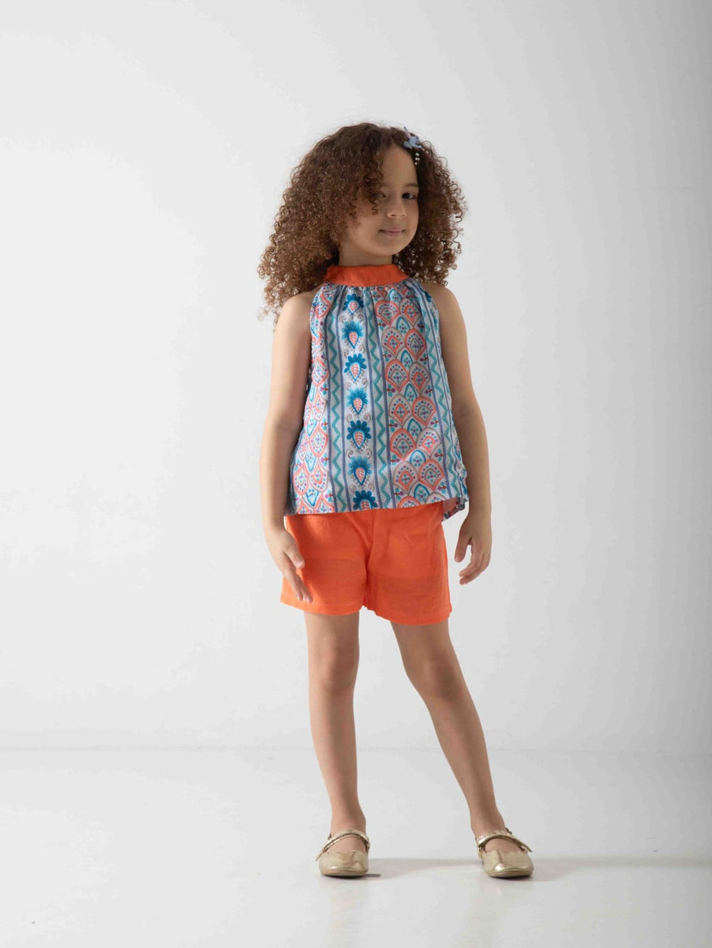 Girls' Printed Summer Two-Piece Set – Sleeveless Top & Shorts