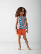 Girls' Printed Summer Two-Piece Set – Sleeveless Top & Shorts