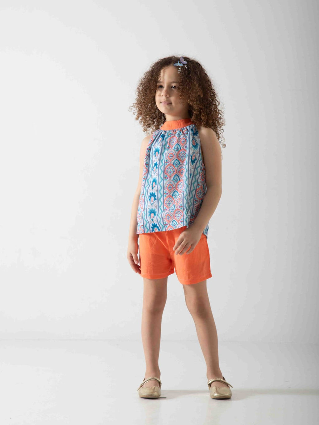 Girls' Printed Summer Two-Piece Set – Sleeveless Top & Shorts
