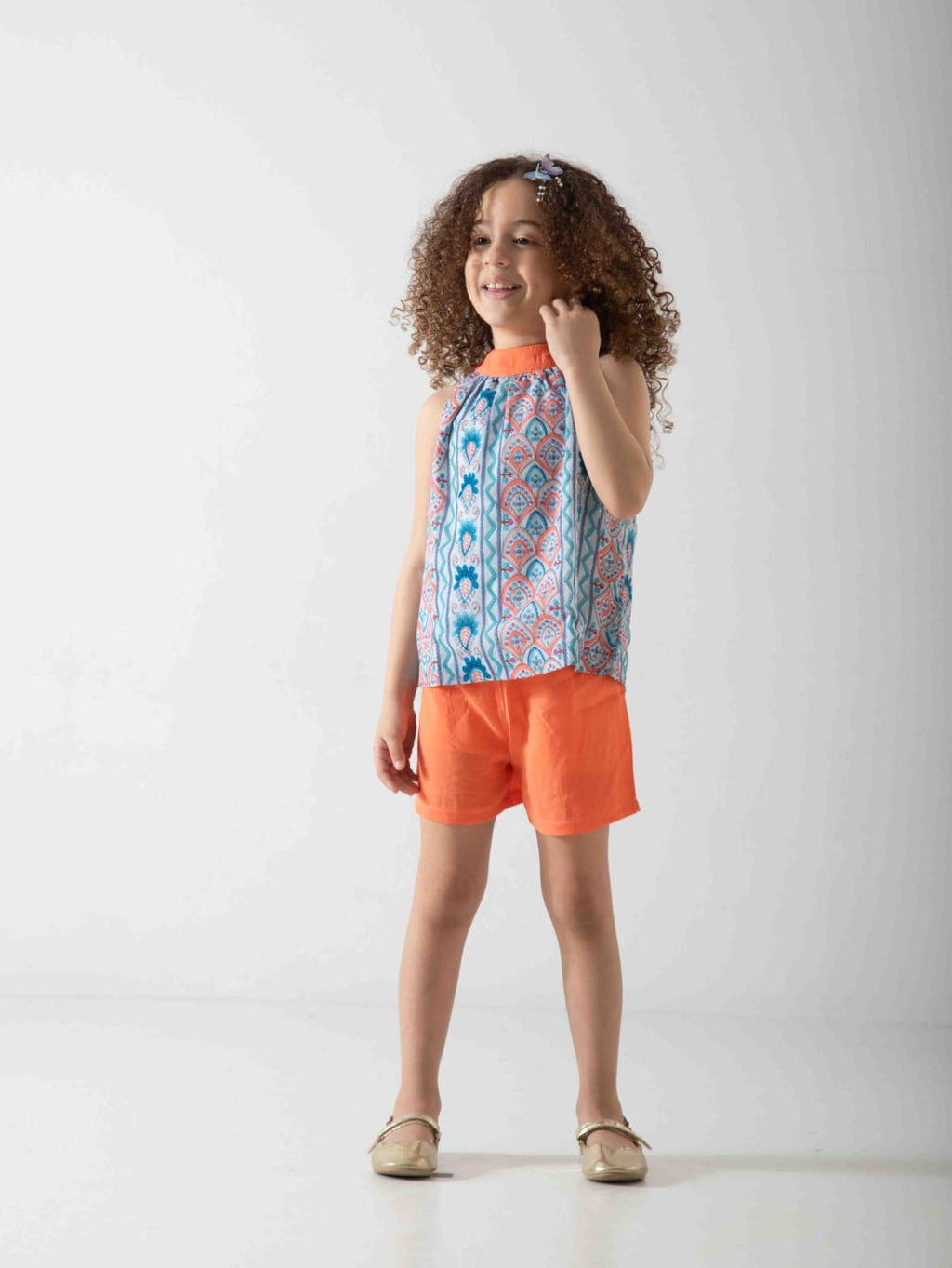 Girls' Printed Summer Two-Piece Set – Sleeveless Top & Shorts