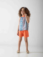 Girls' Printed Summer Two-Piece Set – Sleeveless Top & Shorts