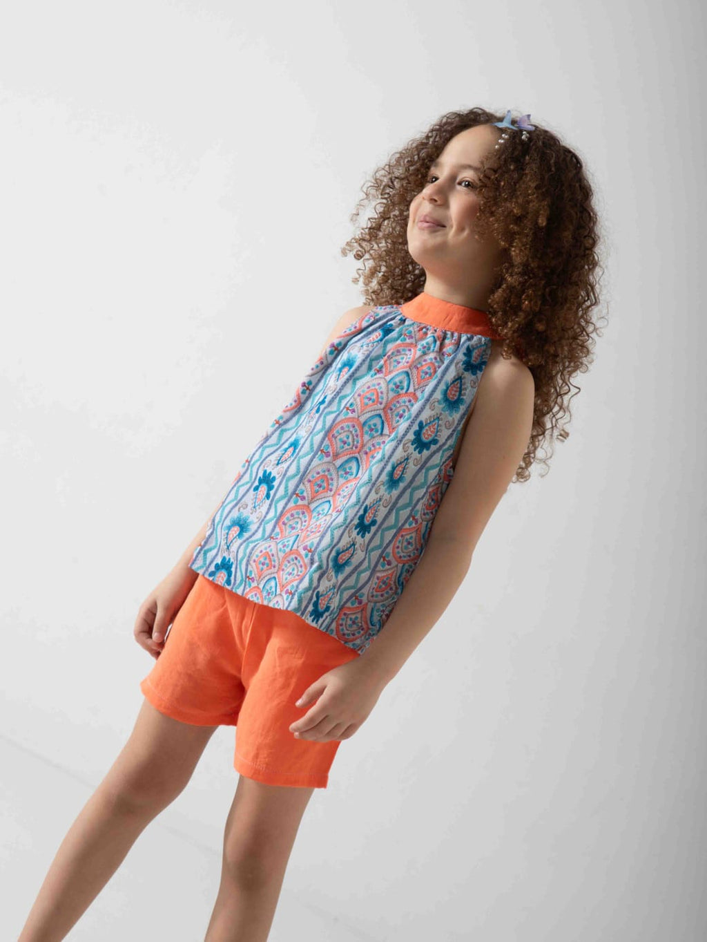 Girls' Printed Summer Two-Piece Set – Sleeveless Top & Shorts
