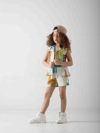 Girls' Patchwork Two-Piece Summer Set – Sleeveless Shirt & Shorts
