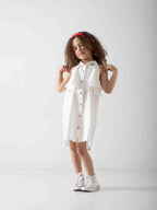 Girls' Sleeveless White Shirt Dress – Elegant Summer Dress