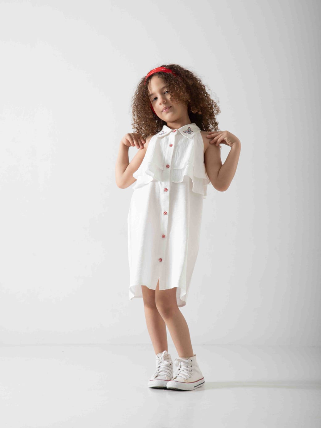 Girls' Sleeveless White Shirt Dress – Elegant Summer Dress