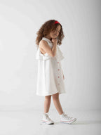 Girls' Sleeveless White Shirt Dress – Elegant Summer Dress