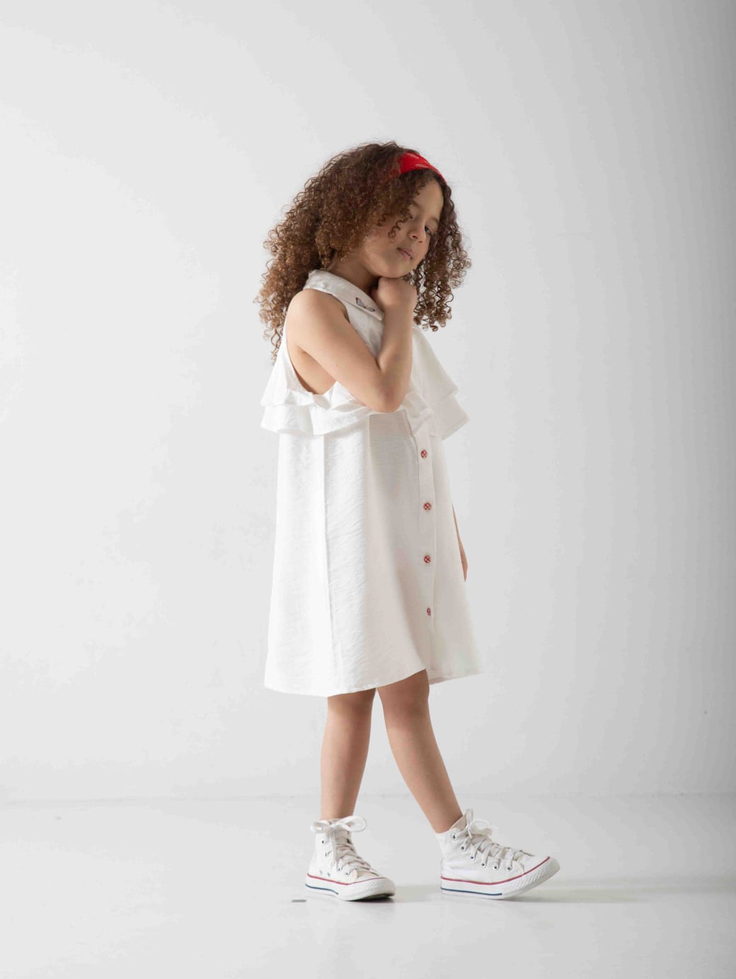 Girls' Sleeveless White Shirt Dress – Elegant Summer Dress