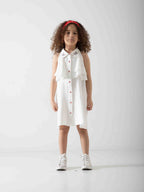 Girls' Sleeveless White Shirt Dress – Elegant Summer Dress