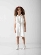 Girls' Sleeveless White Shirt Dress – Elegant Summer Dress