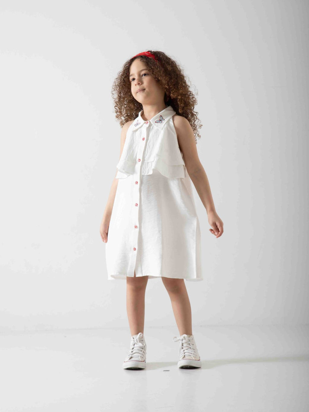 Girls' Sleeveless White Shirt Dress – Elegant Summer Dress