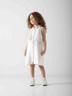 Girls' Sleeveless White Shirt Dress – Elegant Summer Dress