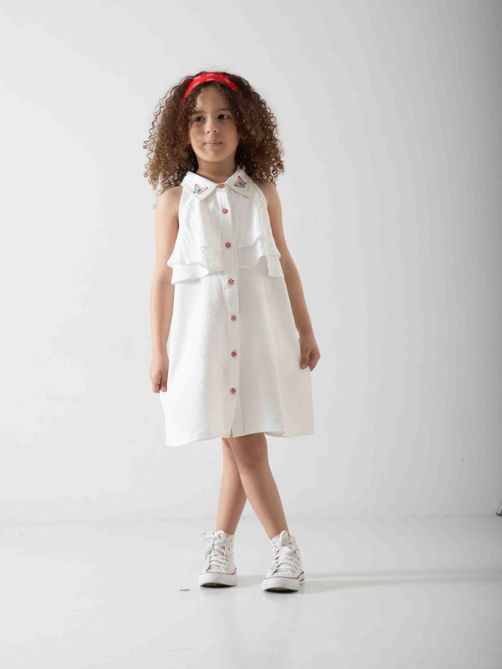 Girls' Sleeveless White Shirt Dress – Elegant Summer Dress
