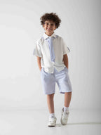 Boys' Smart Summer Two-Piece Set – Shirt, Striped Shorts & Matching Tie