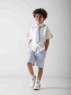 Boys' Smart Summer Two-Piece Set – Shirt, Striped Shorts & Matching Tie