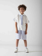 Boys' Smart Summer Two-Piece Set – Shirt, Striped Shorts & Matching Tie
