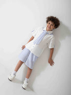 Boys' Smart Summer Two-Piece Set – Shirt, Striped Shorts & Matching Tie