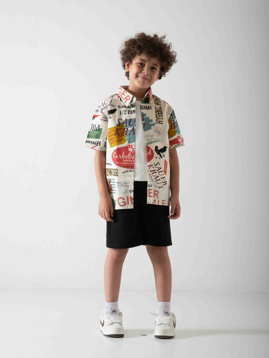 Boys' Graphic Print Three-Piece Summer Set – Printed Shirt, T-Shirt & Shorts