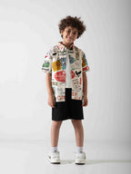 Boys' Graphic Print Three-Piece Summer Set – Printed Shirt, T-Shirt & Shorts