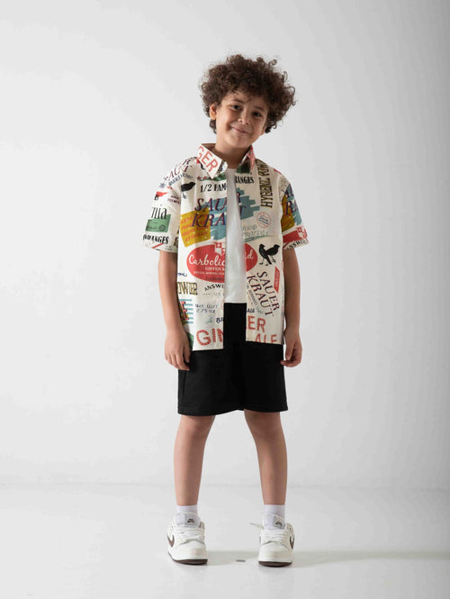 Boys' Graphic Print Three-Piece Summer Set – Printed Shirt, T-Shirt & Shorts