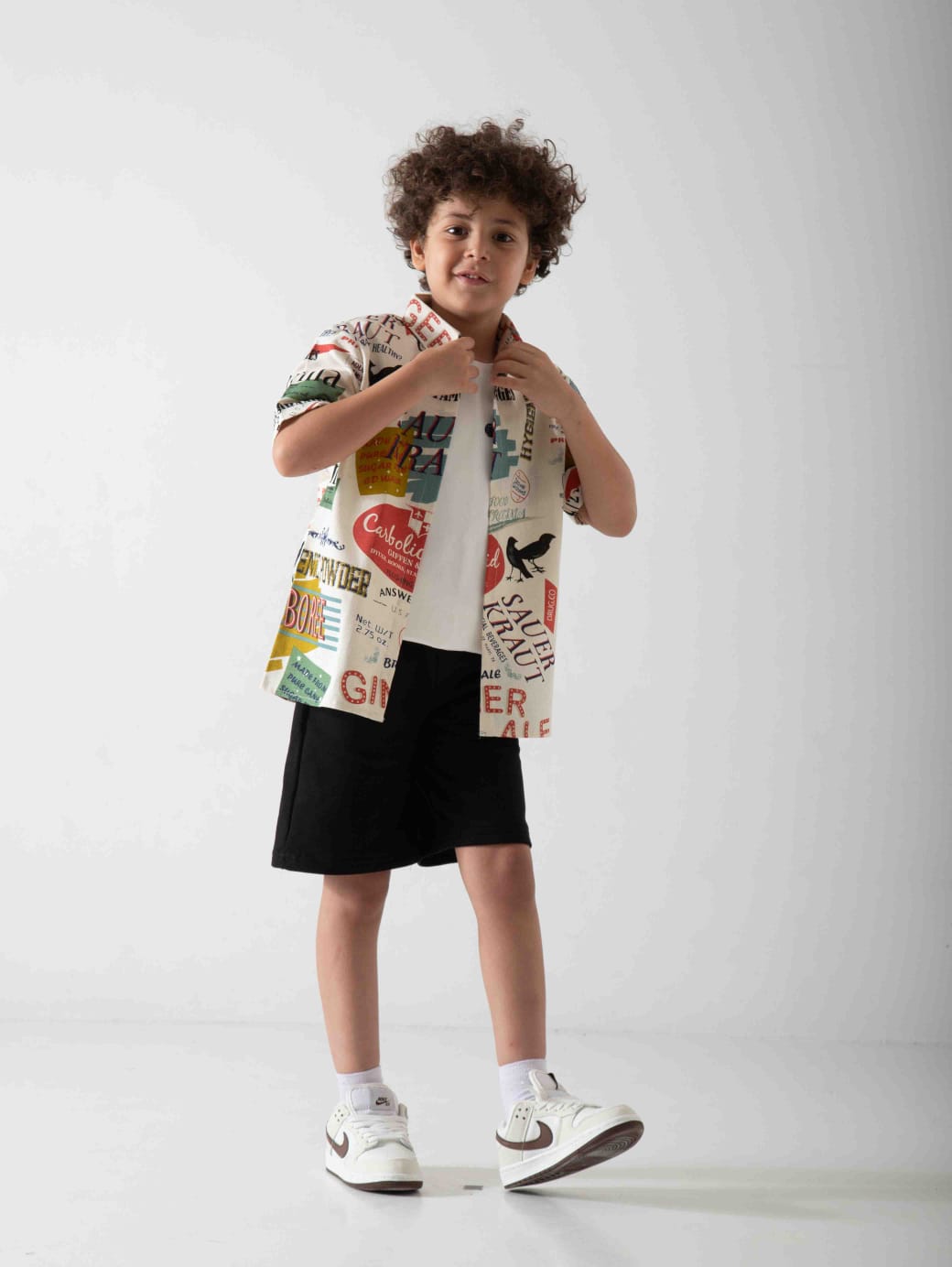 Boys' Graphic Print Three-Piece Summer Set – Printed Shirt, T-Shirt & Shorts