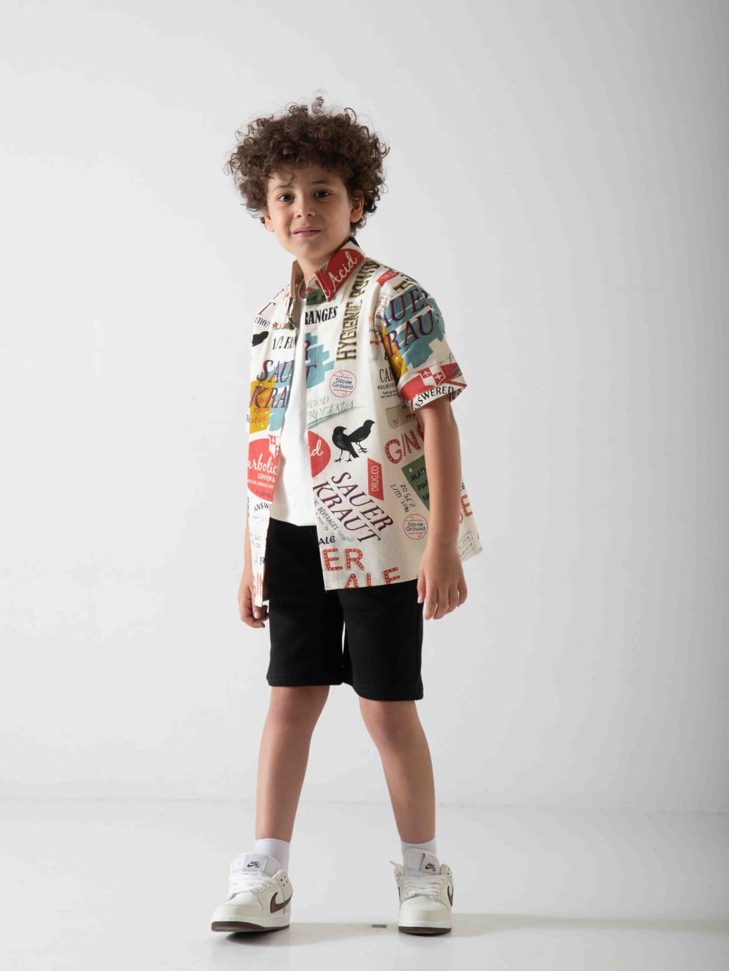 Boys' Graphic Print Three-Piece Summer Set – Printed Shirt, T-Shirt & Shorts