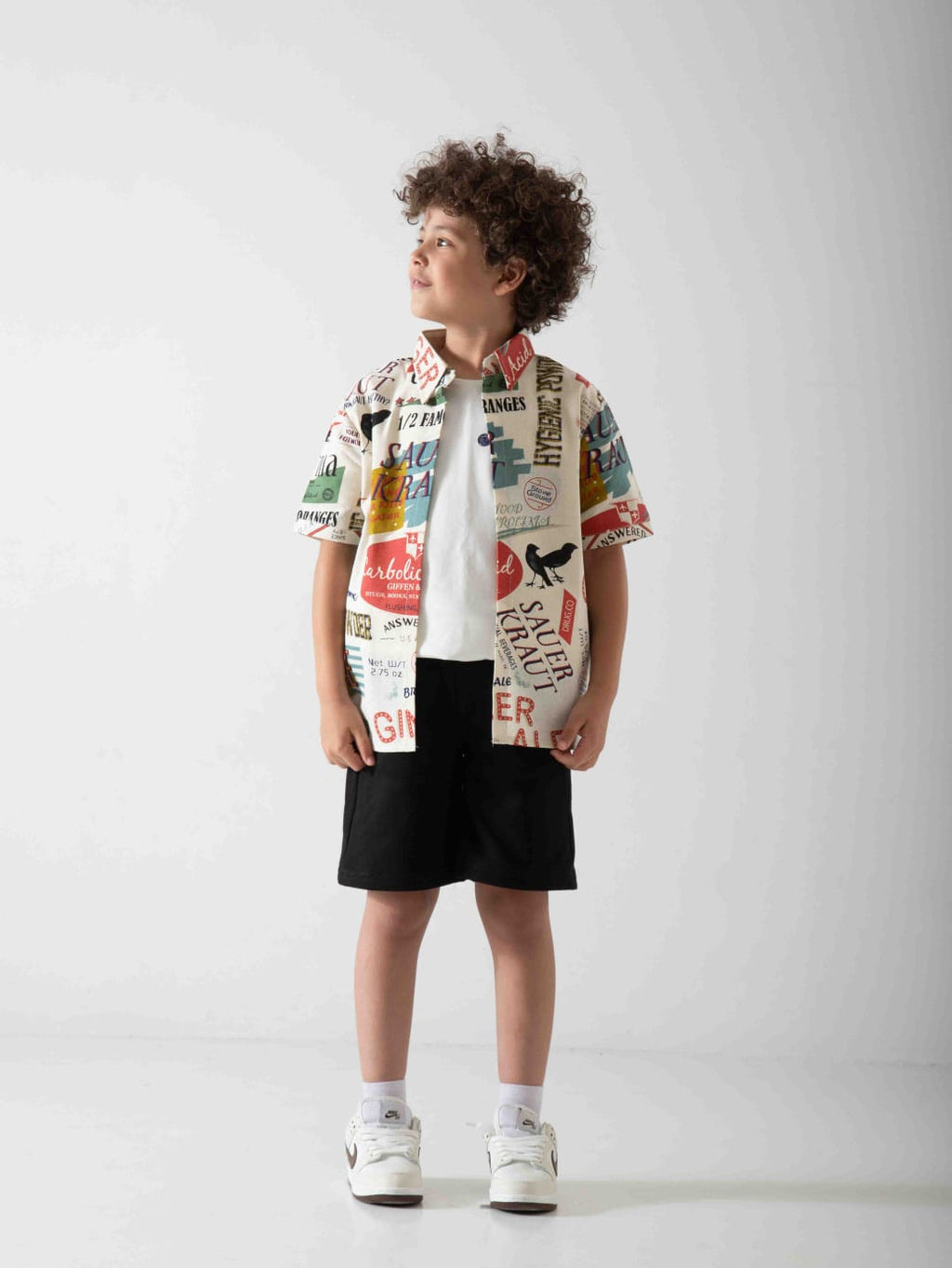 Boys' Graphic Print Three-Piece Summer Set – Printed Shirt, T-Shirt & Shorts