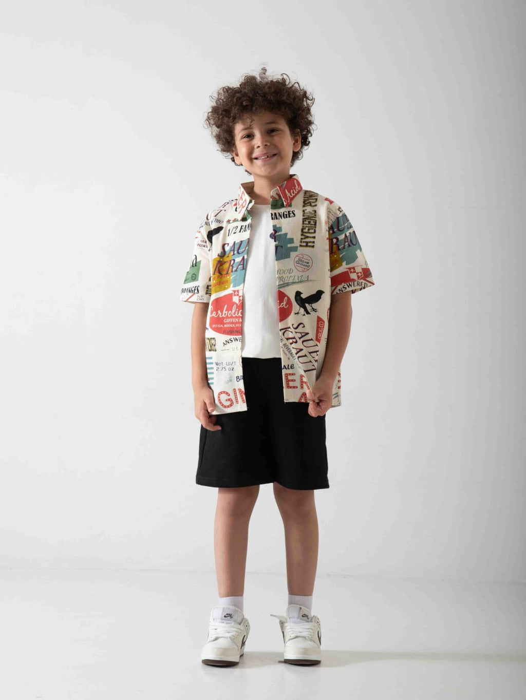 Boys' Graphic Print Three-Piece Summer Set – Printed Shirt, T-Shirt & Shorts