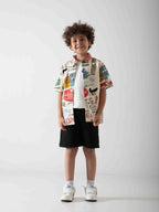 Boys' Graphic Print Three-Piece Summer Set – Printed Shirt, T-Shirt & Shorts