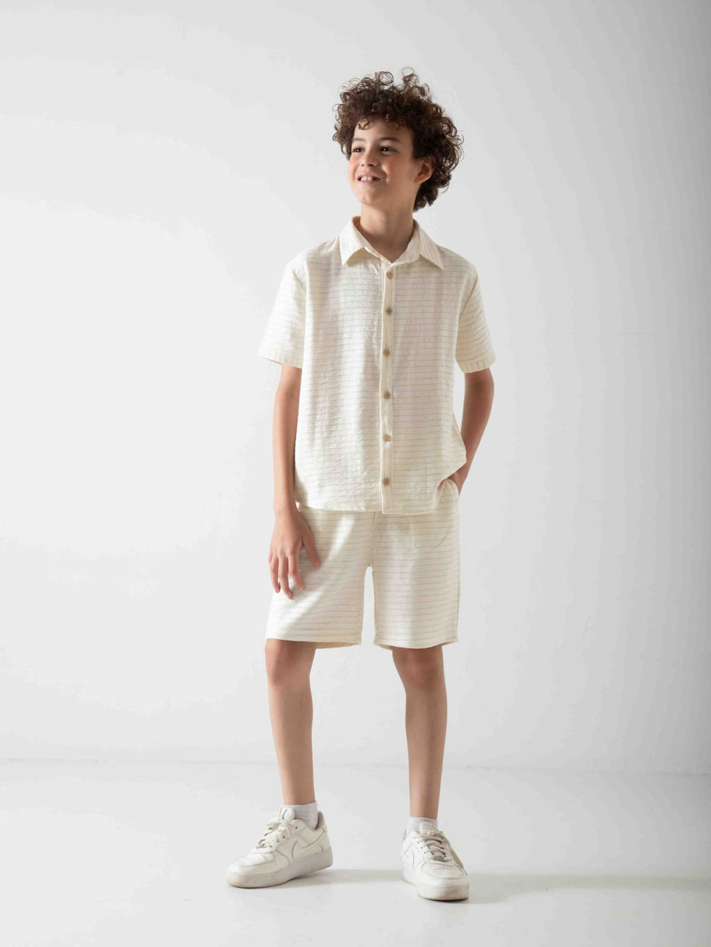 Boys' Linen Blend Two-Piece Summer Set – Short Sleeve Shirt & Shorts