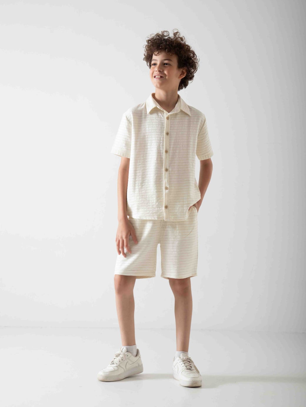 Boys' Linen Blend Two-Piece Summer Set – Short Sleeve Shirt & Shorts